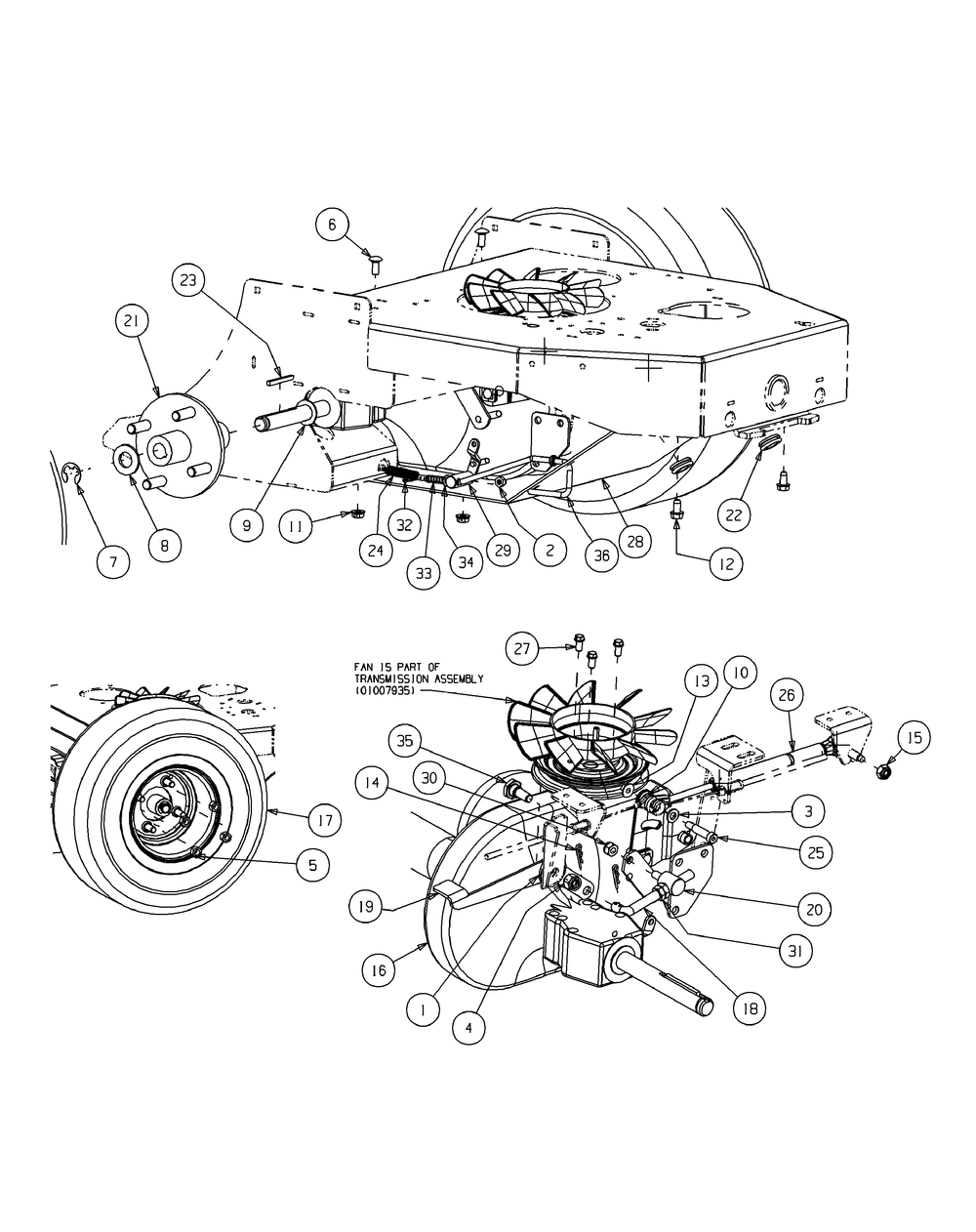 Drive Assembly Diagram and Parts List for 56A443TH (750-XP)(2008 & Before) Cub Cadet Lawn Mower